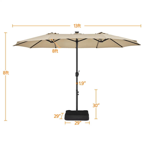 Yaheetech 13 ft Large Patio Umbrella with Solar Lights Double-Sided