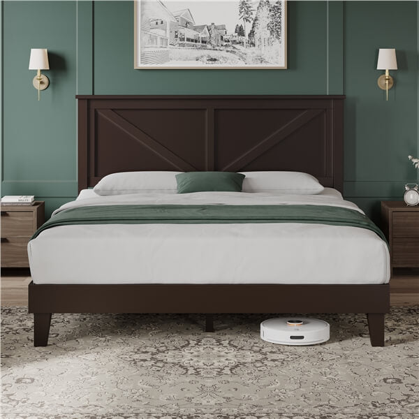 Yaheetech  Queen Farmhouse Wood Bed Platform