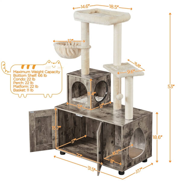 Yaheetech Litter Box Enclosure with Cat Tree