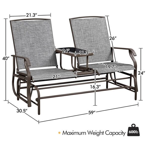 Yaheetech 2-Seat Outdoor Glider with Center Table