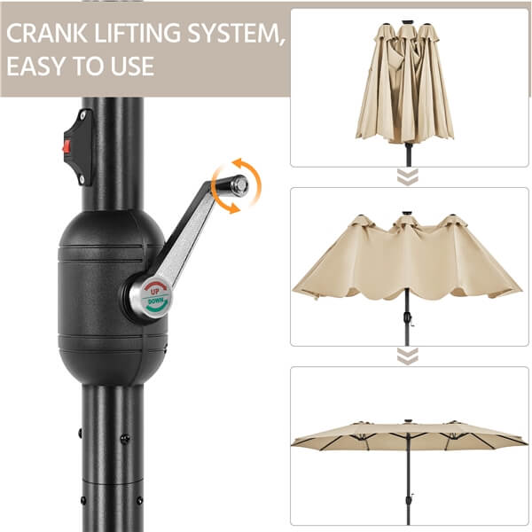 Yaheetech 13 ft Large Patio Umbrella with Solar Lights Double-Sided