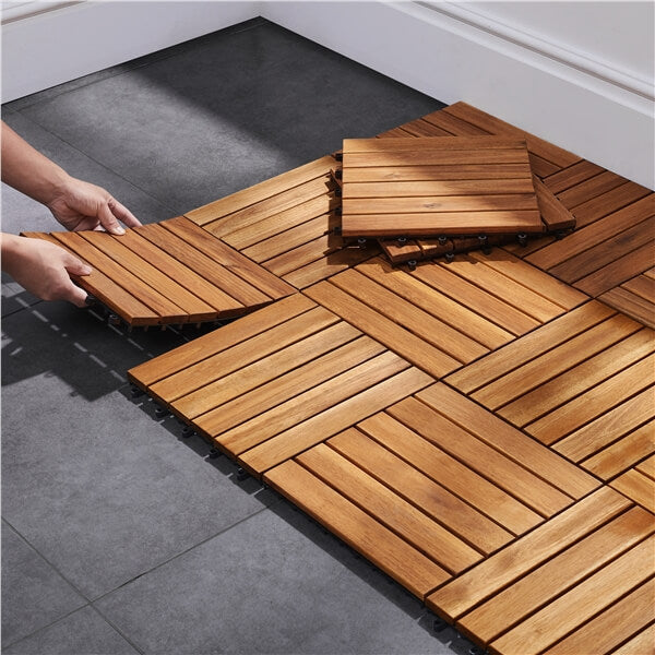 Yaheetech 27pcs Acacia Wood,Interlocking Deck Tiles