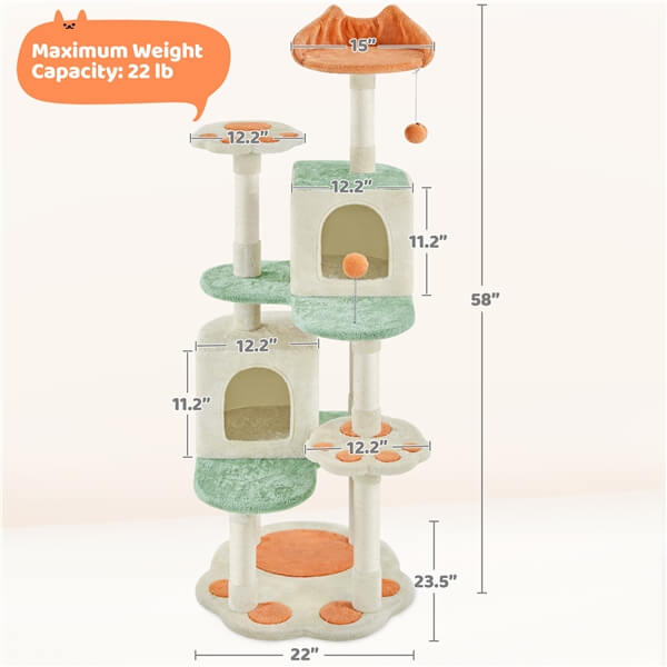 Yaheetech 58″ Tall Cat Paw-Shaped Play Tower