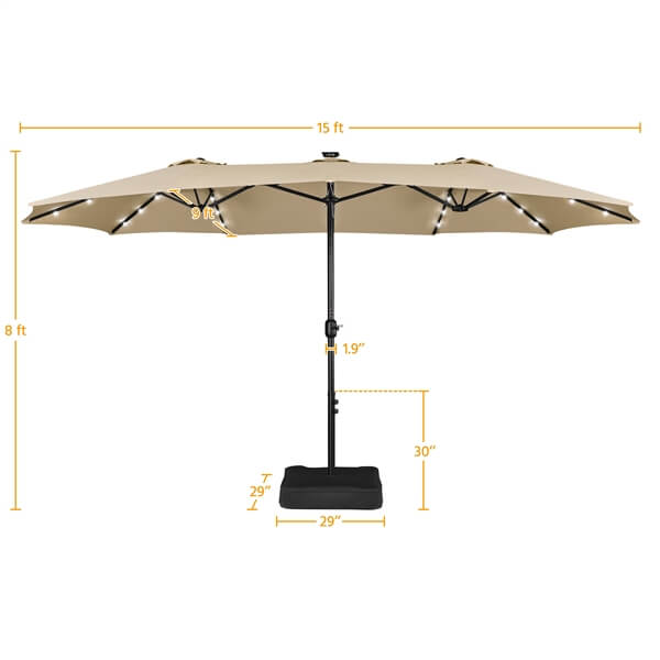 Yaheetech 15 ft Large Patio Umbrella with Solar Lights Double-Sided