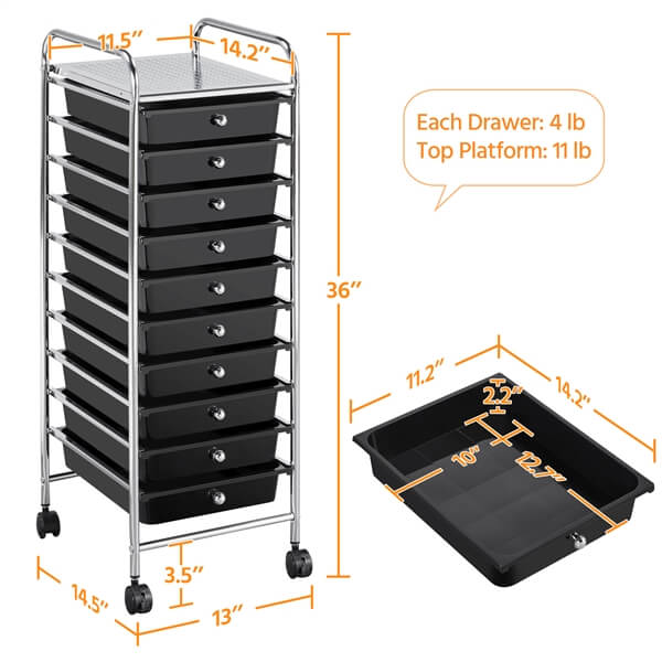 Yaheetech 10 Drawer Rolling Storage Cart