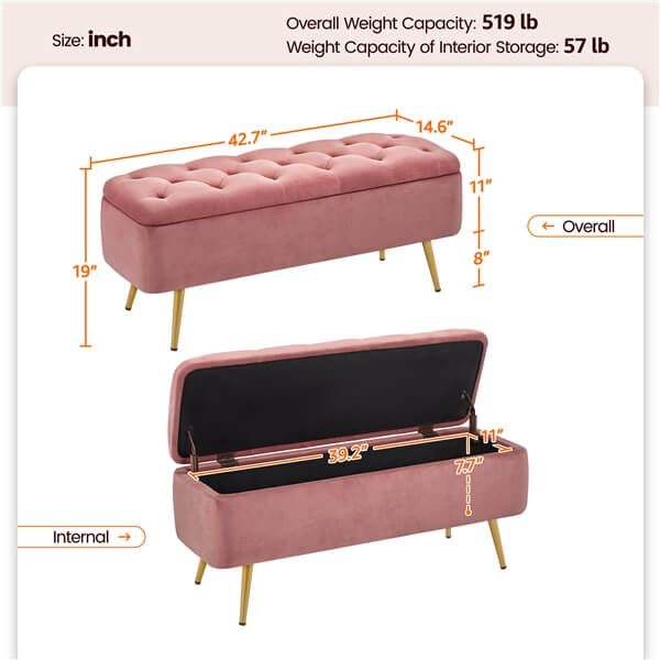 Yaheetech Ottoman with Storage Velvet Entryway Bench