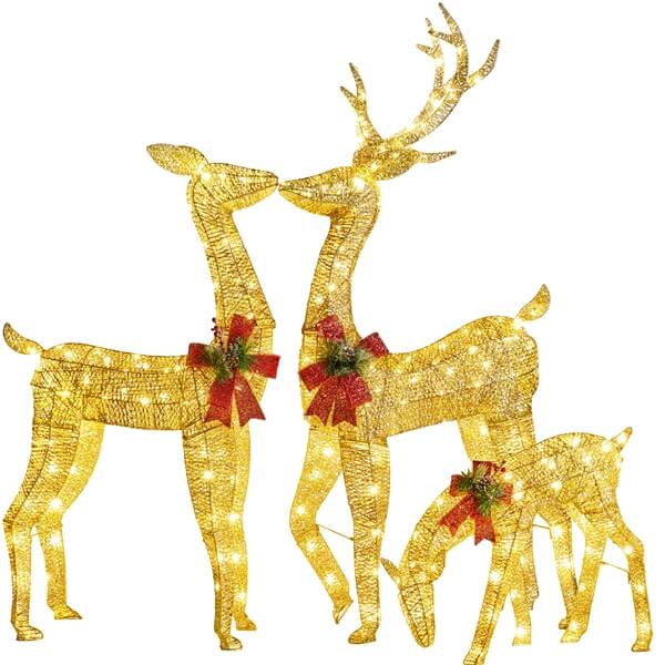 3 piece led white deer family