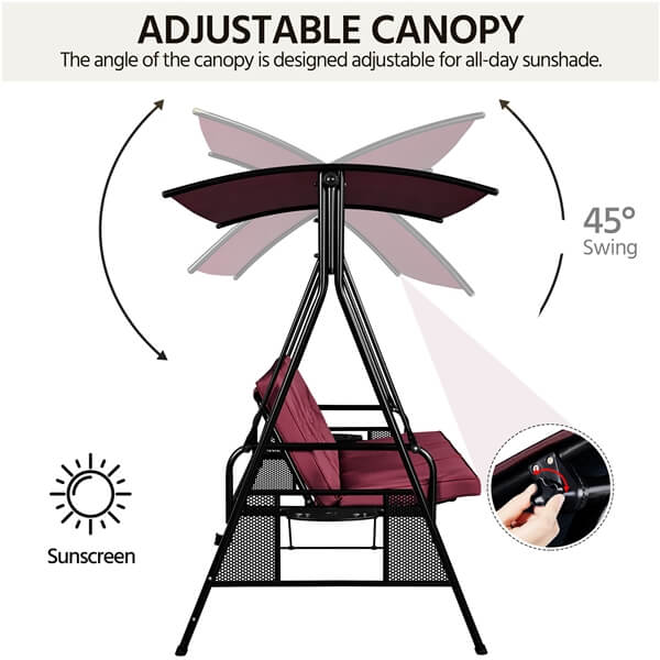 outdoor patio 3 person swing chair with canopy