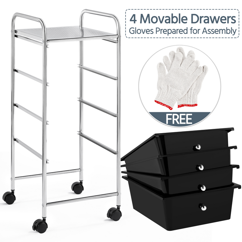 Yaheetech 4 Drawers Cart Storage Lockable Wheels Bin Organizer