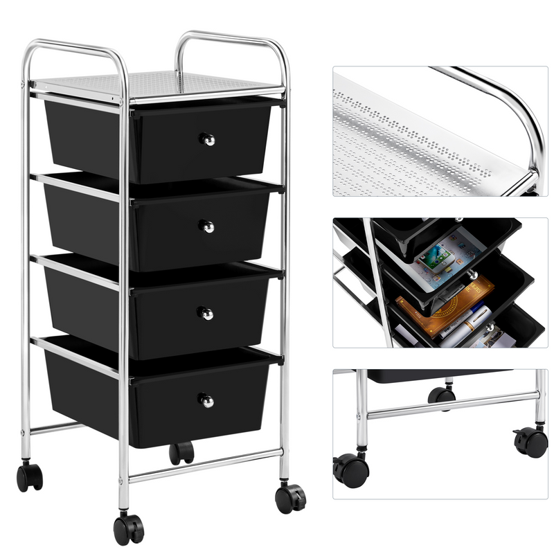 Yaheetech 4 Drawers Cart Storage Lockable Wheels Bin Organizer