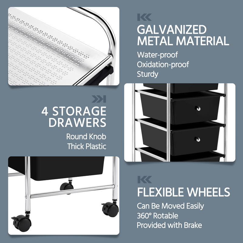 Yaheetech 4 Drawers Cart Storage Lockable Wheels Bin Organizer