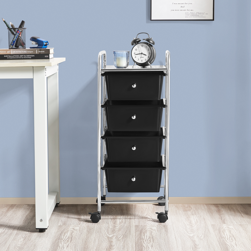 Yaheetech 4 Drawers Cart Storage Lockable Wheels Bin Organizer