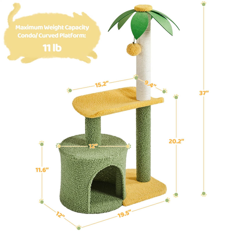 cat palm tree height Yaheetech 37′′ Tall Coconut Palm Cat Tree with Natural Sisal Rope Green/Yellow Green