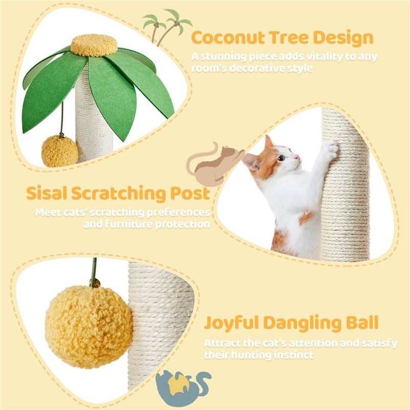 coco palm cat scratching post Yaheetech 37′′ Tall Coconut Palm Cat Tree with Natural Sisal Rope Green/Yellow Green