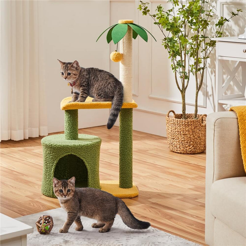 coconut palm cats Yaheetech 37′′ Tall Coconut Palm Cat Tree with Natural Sisal Rope Green/Yellow Green