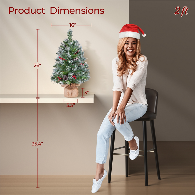 Yaheetech 2/3FT Pre-Lit Frosted Tabletop Christmas Trees