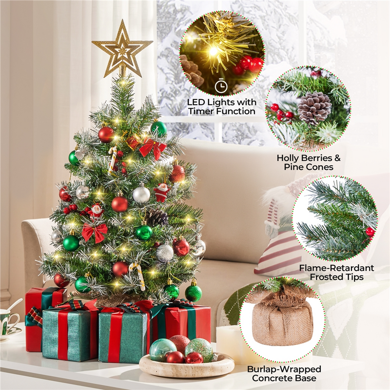 Yaheetech 2/3FT Pre-Lit Frosted Tabletop Christmas Trees