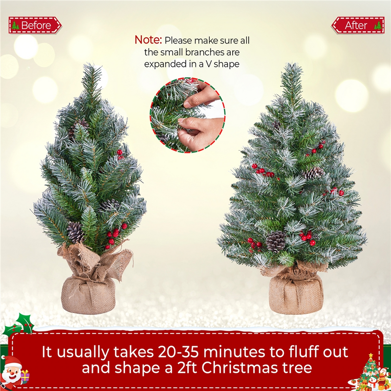 Yaheetech 2/3FT Pre-Lit Frosted Tabletop Christmas Trees