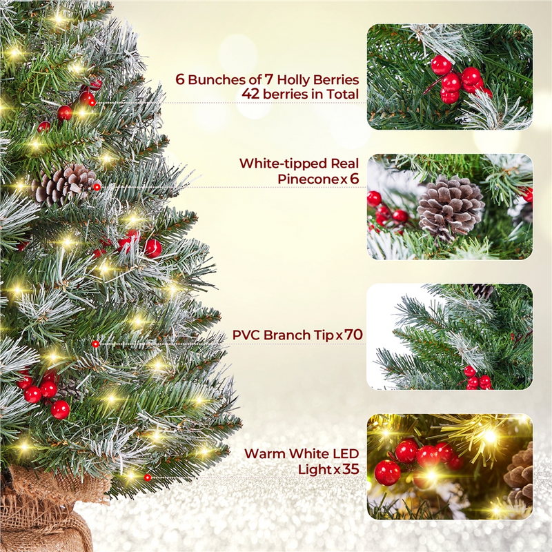 Yaheetech 2/3FT Pre-Lit Frosted Tabletop Christmas Trees