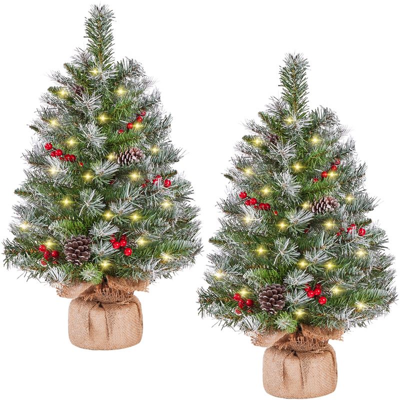 Yaheetech 2/3FT Pre-Lit Frosted Tabletop Christmas Trees