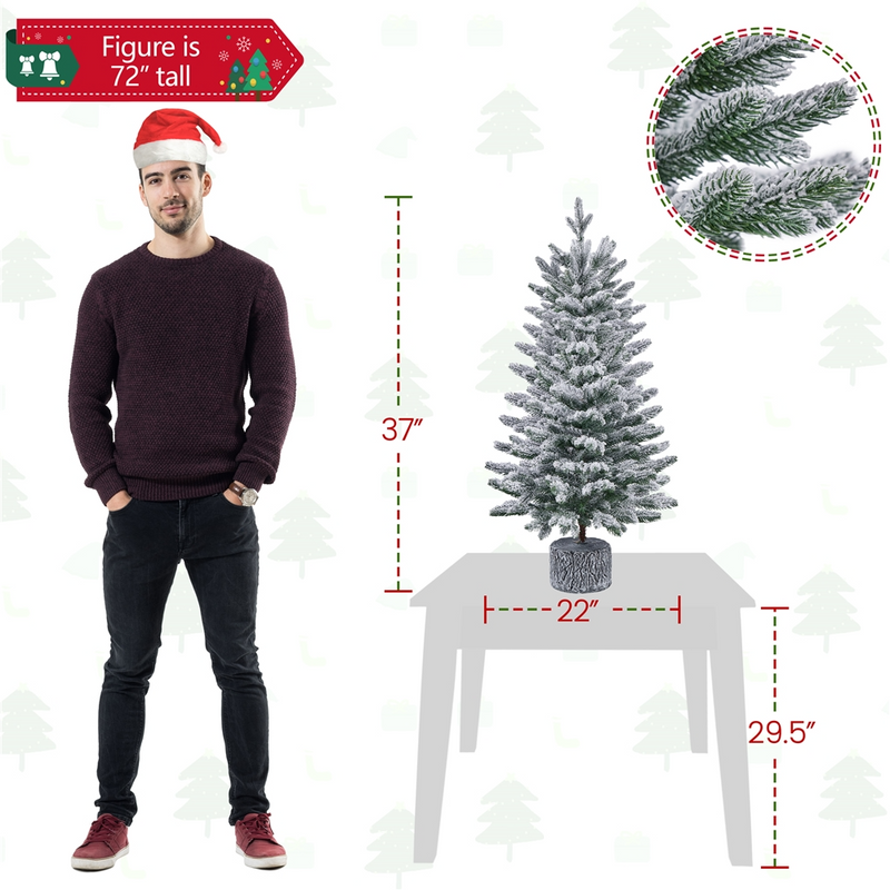 Yaheetech 2/3FT Pre-lit Flocked Tabletop Mini Artificial Christmas Tree