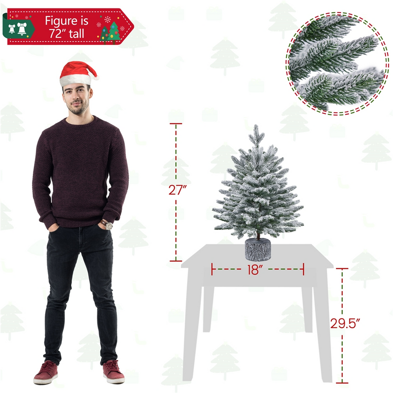 Yaheetech 2/3FT Pre-lit Flocked Tabletop Mini Artificial Christmas Tree