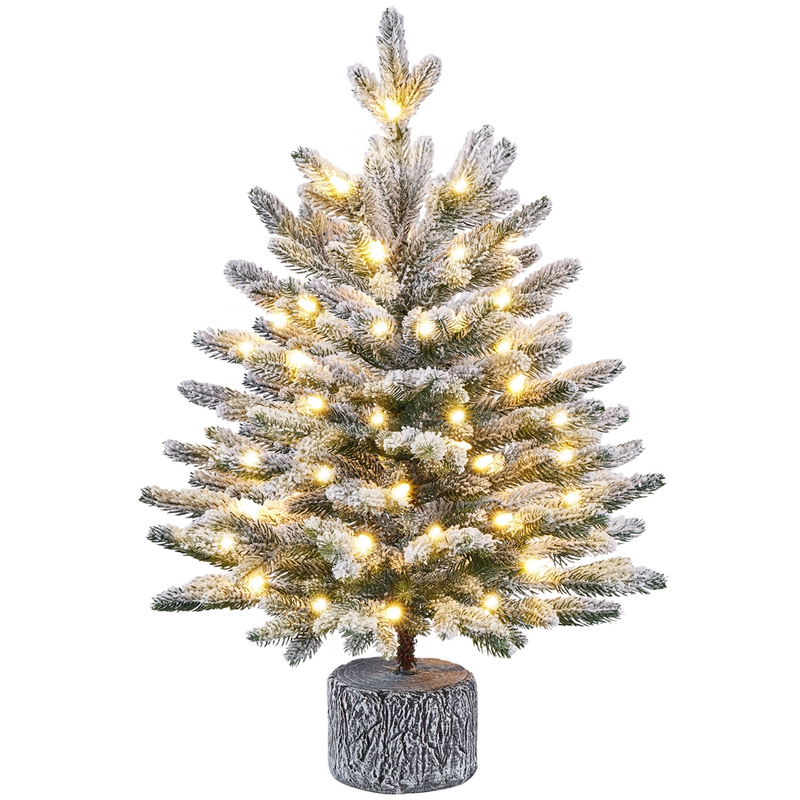 Yaheetech 2/3FT Pre-lit Flocked Tabletop Mini Artificial Christmas Tree
