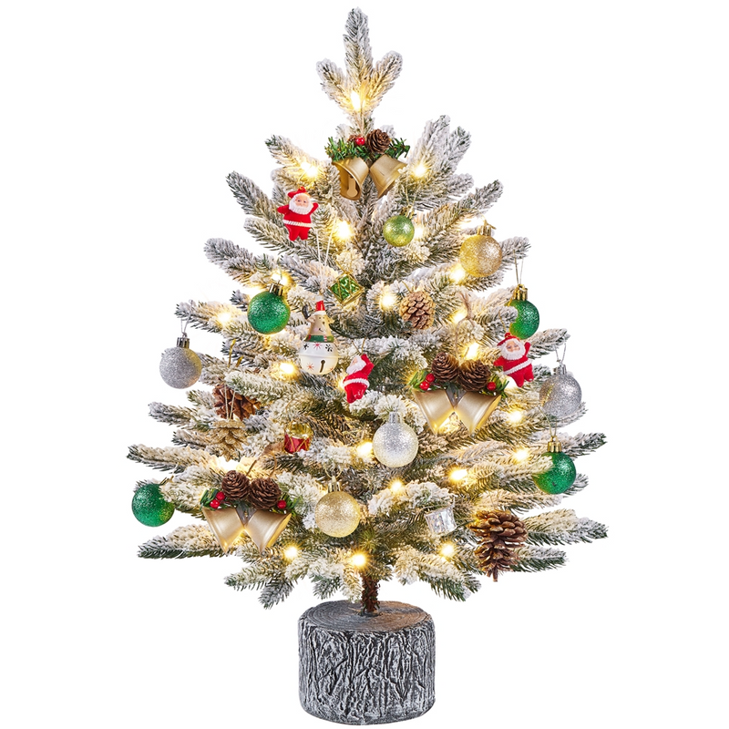 Yaheetech 2/3FT Pre-lit Flocked Tabletop Mini Artificial Christmas Tree