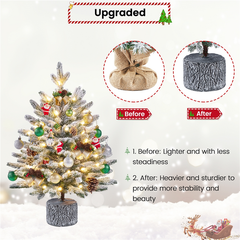 Yaheetech 2/3FT Pre-lit Flocked Tabletop Mini Artificial Christmas Tree