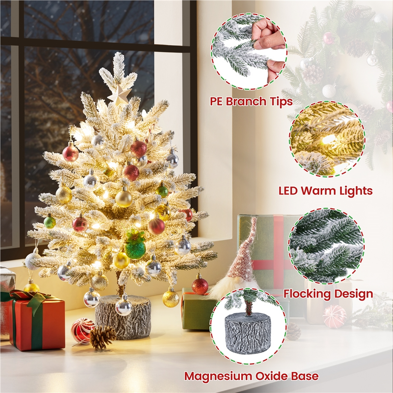 Yaheetech 2/3FT Pre-lit Flocked Tabletop Mini Artificial Christmas Tree