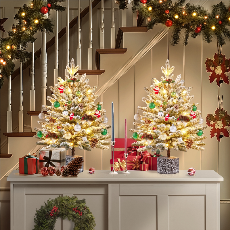 Yaheetech 2/3FT Pre-lit Flocked Tabletop Mini Artificial Christmas Tree