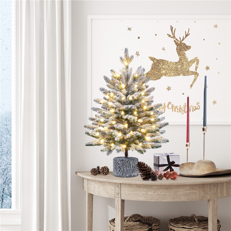 Yaheetech 2/3FT Pre-lit Flocked Tabletop Mini Artificial Christmas Tree