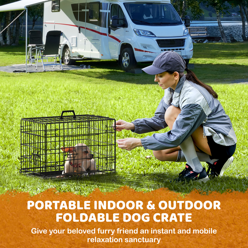 Yaheetech 24″ Double Door Foldable Metal Wire Dog Crate
