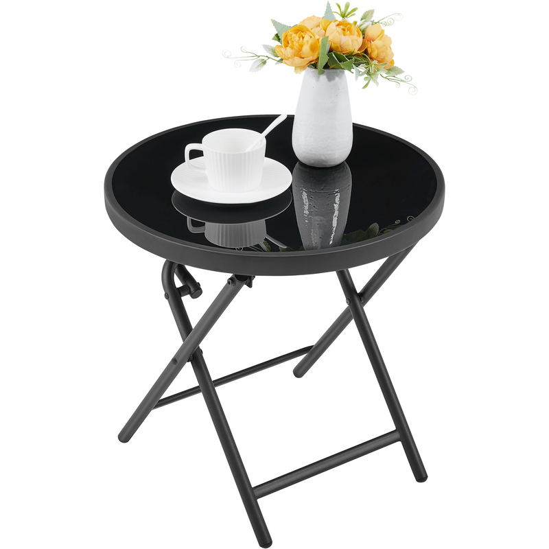 Yaheetech Silk Glass Outdoor Folding Side Table