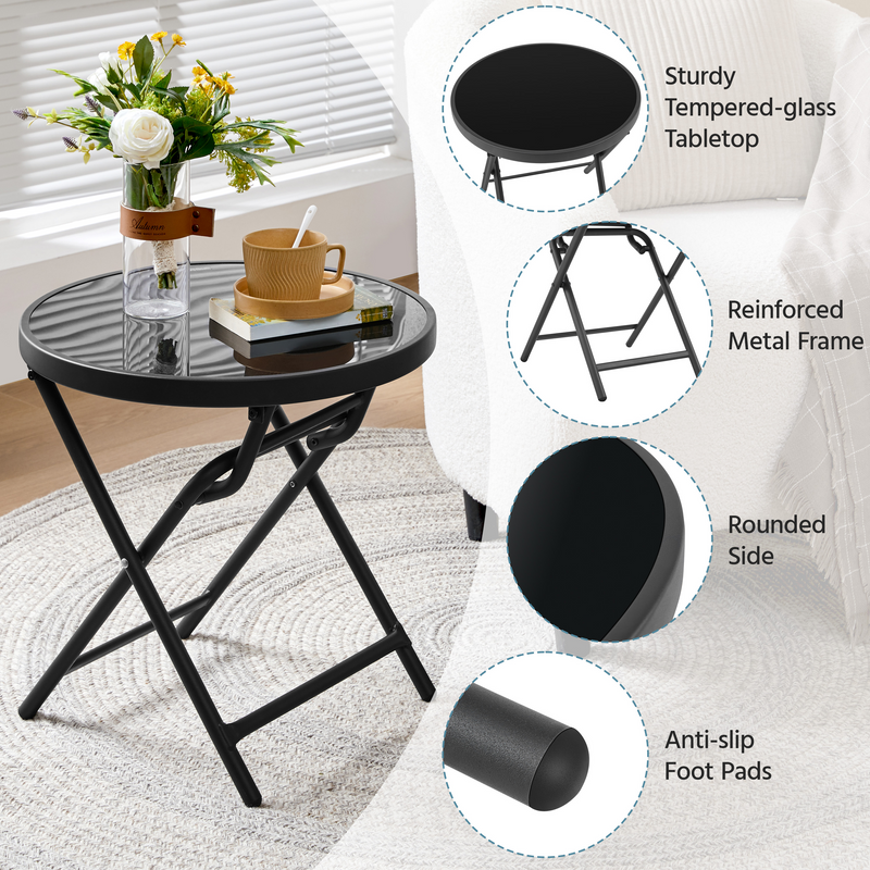 Yaheetech Silk Glass Outdoor Folding Side Table