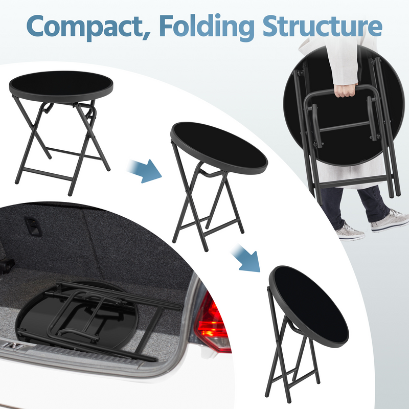 Yaheetech Silk Glass Outdoor Folding Side Table