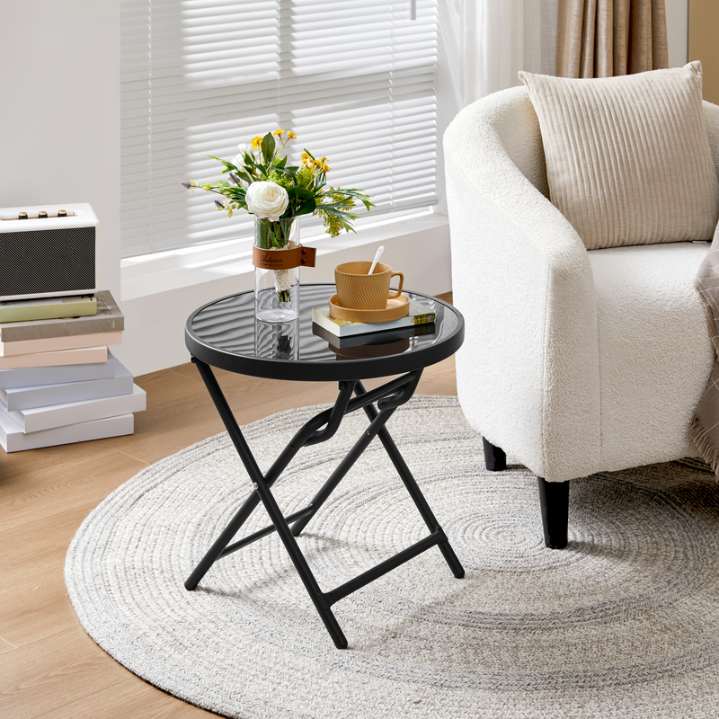Yaheetech Silk Glass Outdoor Folding Side Table