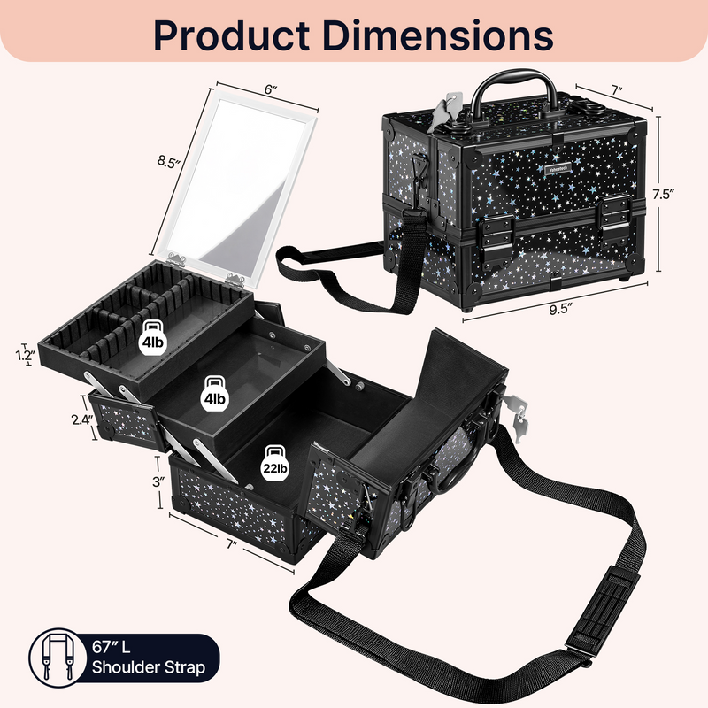 Yaheetech Portable Cosmetic Storage with Mirror Makeup Train Case
