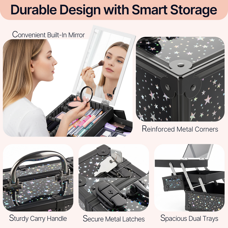 Yaheetech Portable Cosmetic Storage with Mirror Makeup Train Case