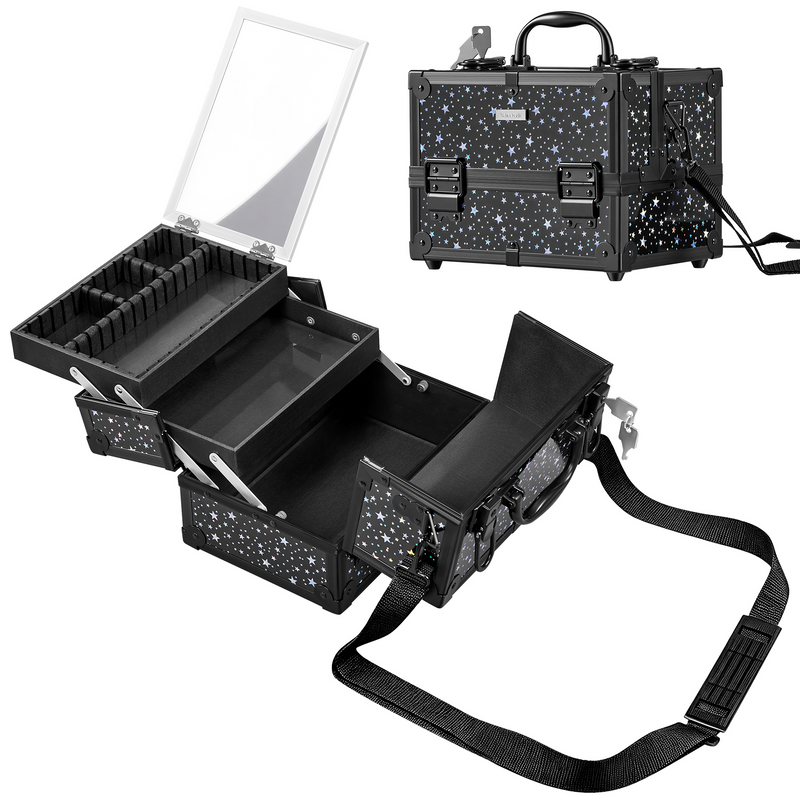 Yaheetech Portable Cosmetic Storage with Mirror Makeup Train Case