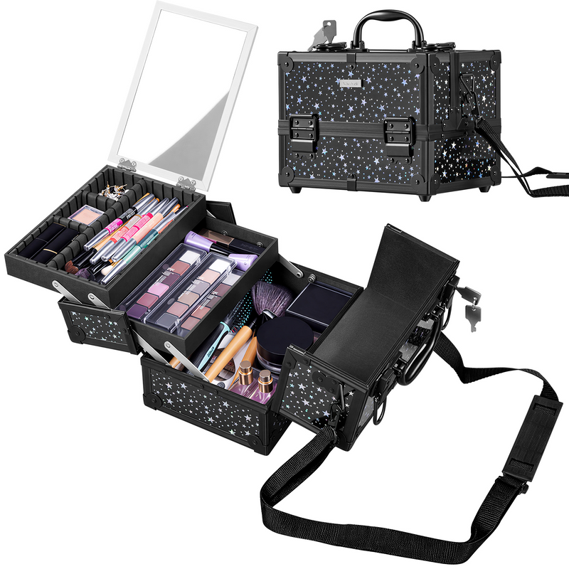Yaheetech Portable Cosmetic Storage with Mirror Makeup Train Case