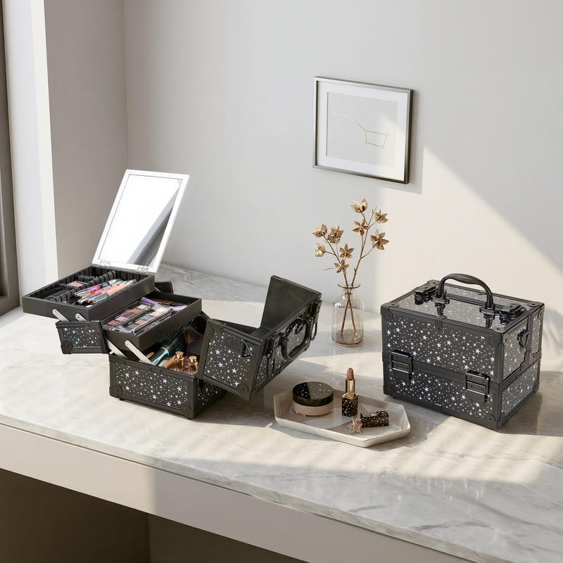 Yaheetech Portable Cosmetic Storage with Mirror Makeup Train Case
