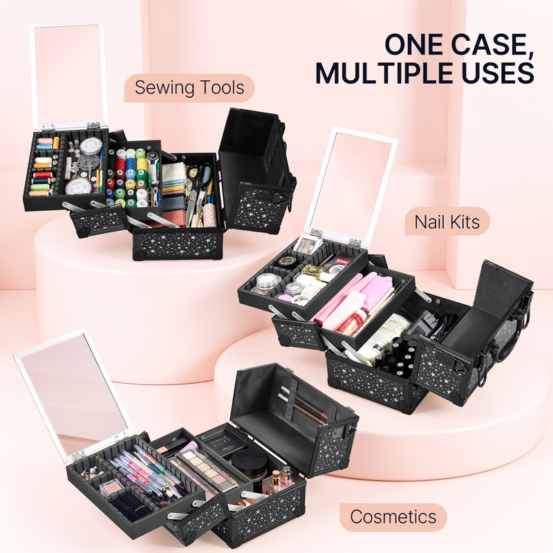 Yaheetech Portable Cosmetic Storage with Mirror Makeup Train Case