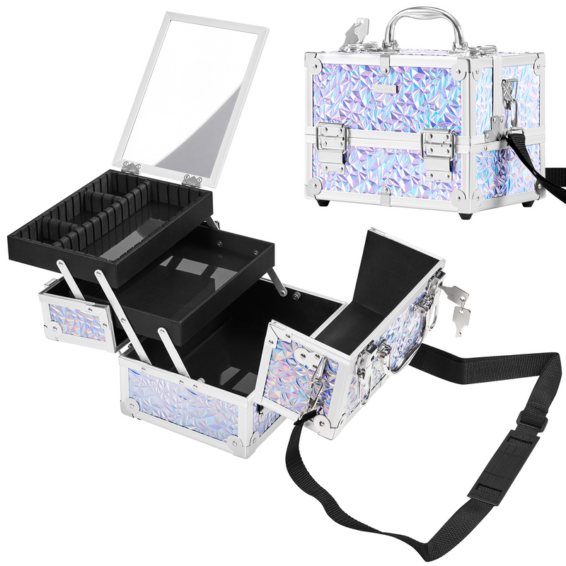 Yaheetech Portable Cosmetic Storage with Mirror Makeup Train Case