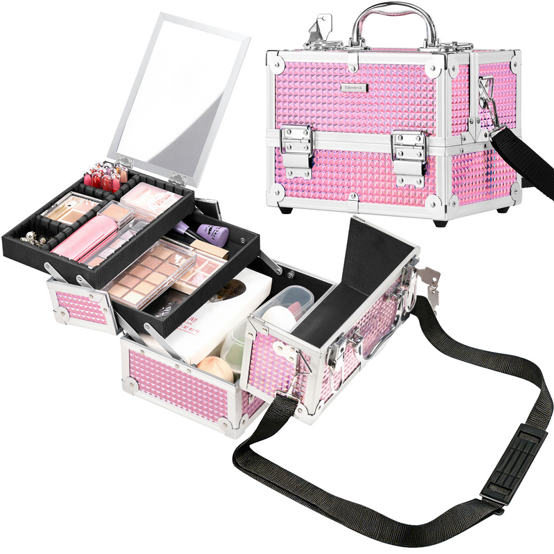 Yaheetech Portable Cosmetic Storage with Mirror Makeup Train Case
