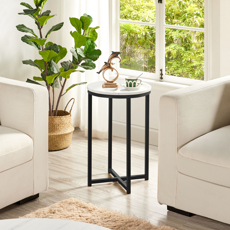 Yaheetech X-Based Faux Marble Round Side Table