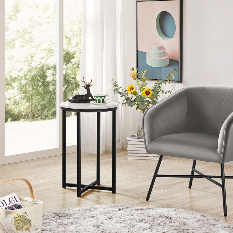 Yaheetech X-Based Faux Marble Round Side Table