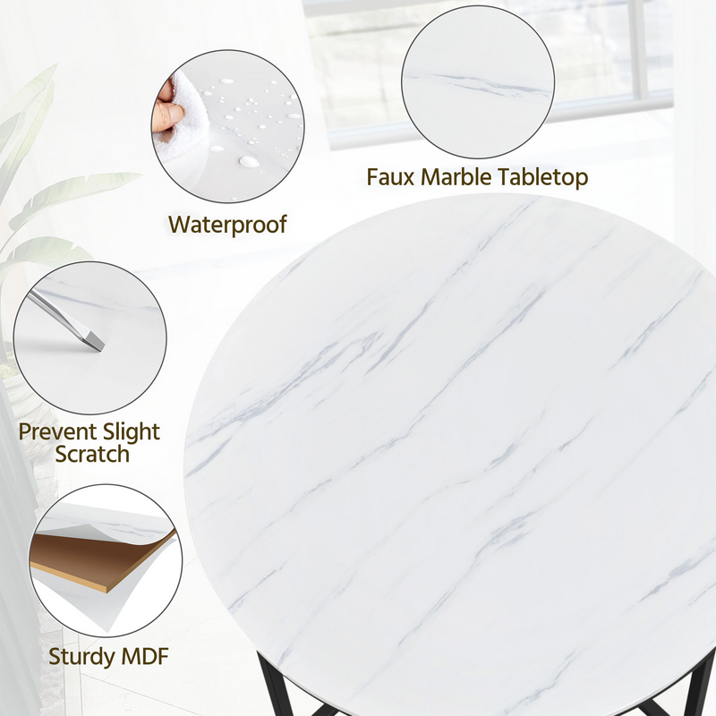 Yaheetech X-Based Faux Marble Round Side Table