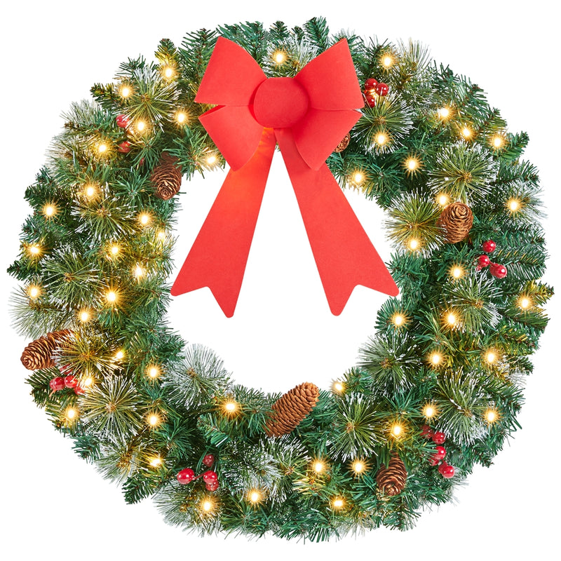 Yaheetech Artificial Pre-lit Frosted Christmas Wreath