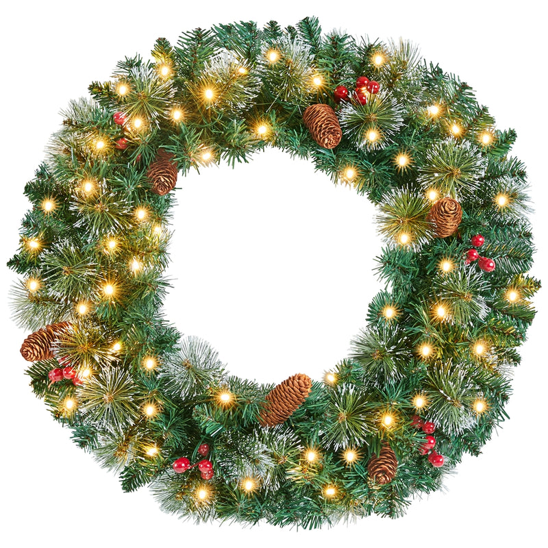 Yaheetech Artificial Pre-lit Frosted Christmas Wreath